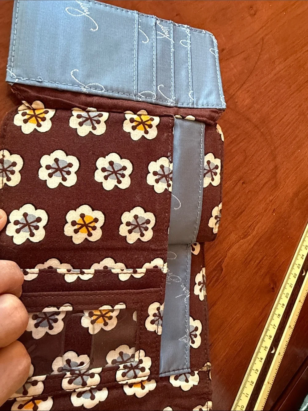 Vera Bradley Small Brown/ tan Floral Quilted trifold Wallet